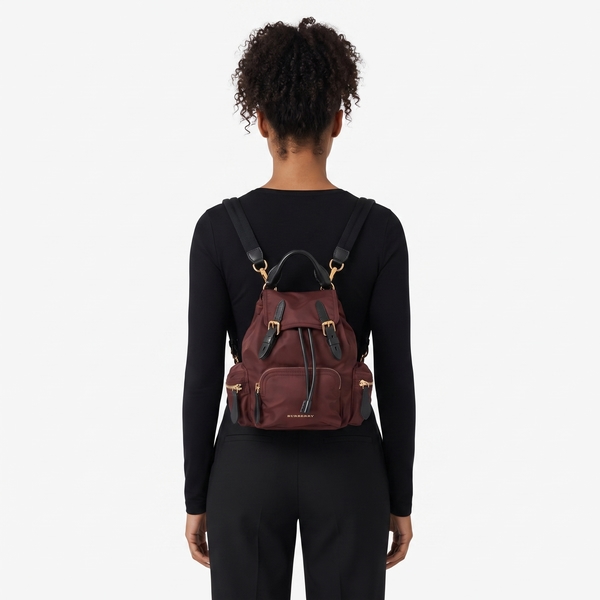 Nylon Small Rucksack Backpack Burgundy