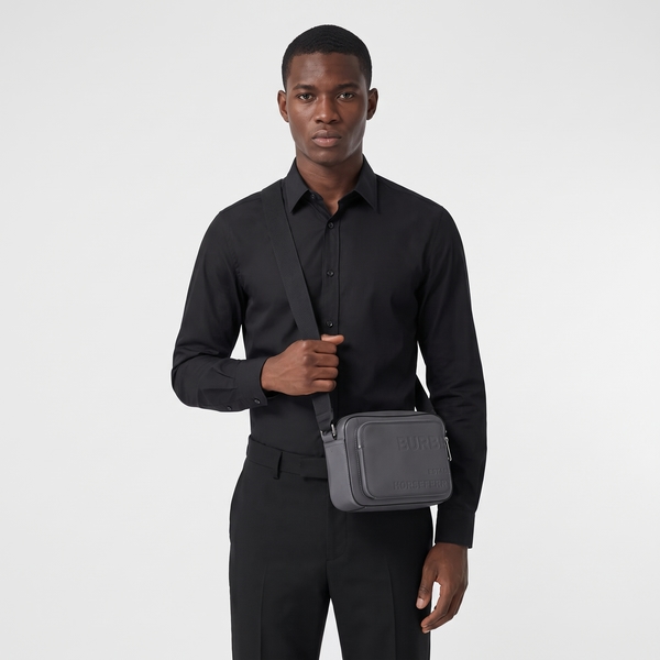 Leather Logo Embossed Paddy Camera Bag Grey