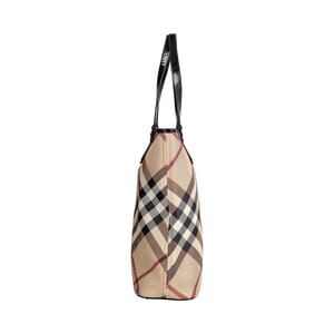 Coated Canvas Supernova Check Shopper Tote Beige/Black, view 4