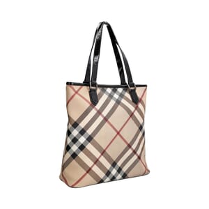 Coated Canvas Supernova Check Shopper Tote Beige/Black, view 2