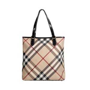 Coated Canvas Supernova Check Shopper Tote Beige/Black