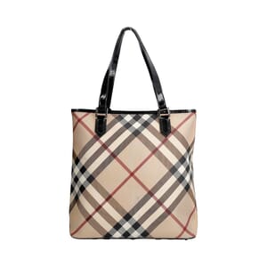 Coated Canvas Supernova Check Shopper Tote Beige/Black, view 3