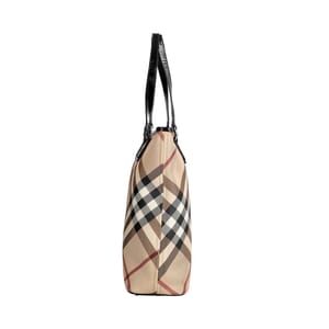 Coated Canvas Supernova Check Shopper Tote Beige/Black, view 5
