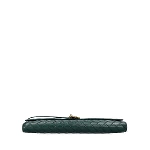 Leather Intreciatto Andiamo Clutch Green, view 5