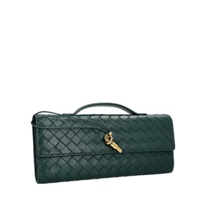 Leather Intreciatto Andiamo Clutch Green, view 2