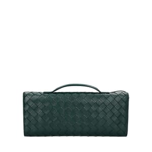Leather Intreciatto Andiamo Clutch Green, view 3