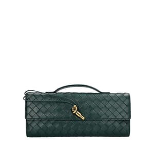 Leather Intreciatto Andiamo Clutch Green