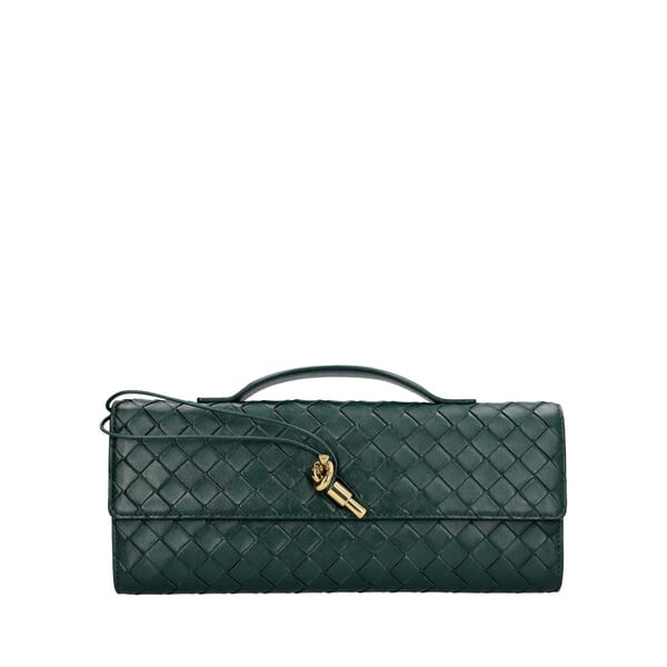Leather Intreciatto Andiamo Clutch Green