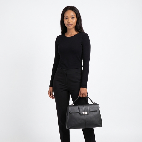 Leather/Snakeskin Top Handle Must de Cartier Bag Black