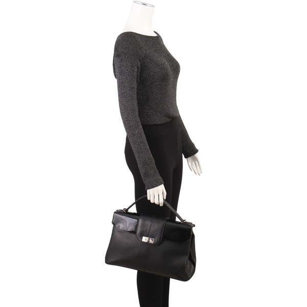 Leather/Snakeskin Top Handle Must de Cartier Bag Black