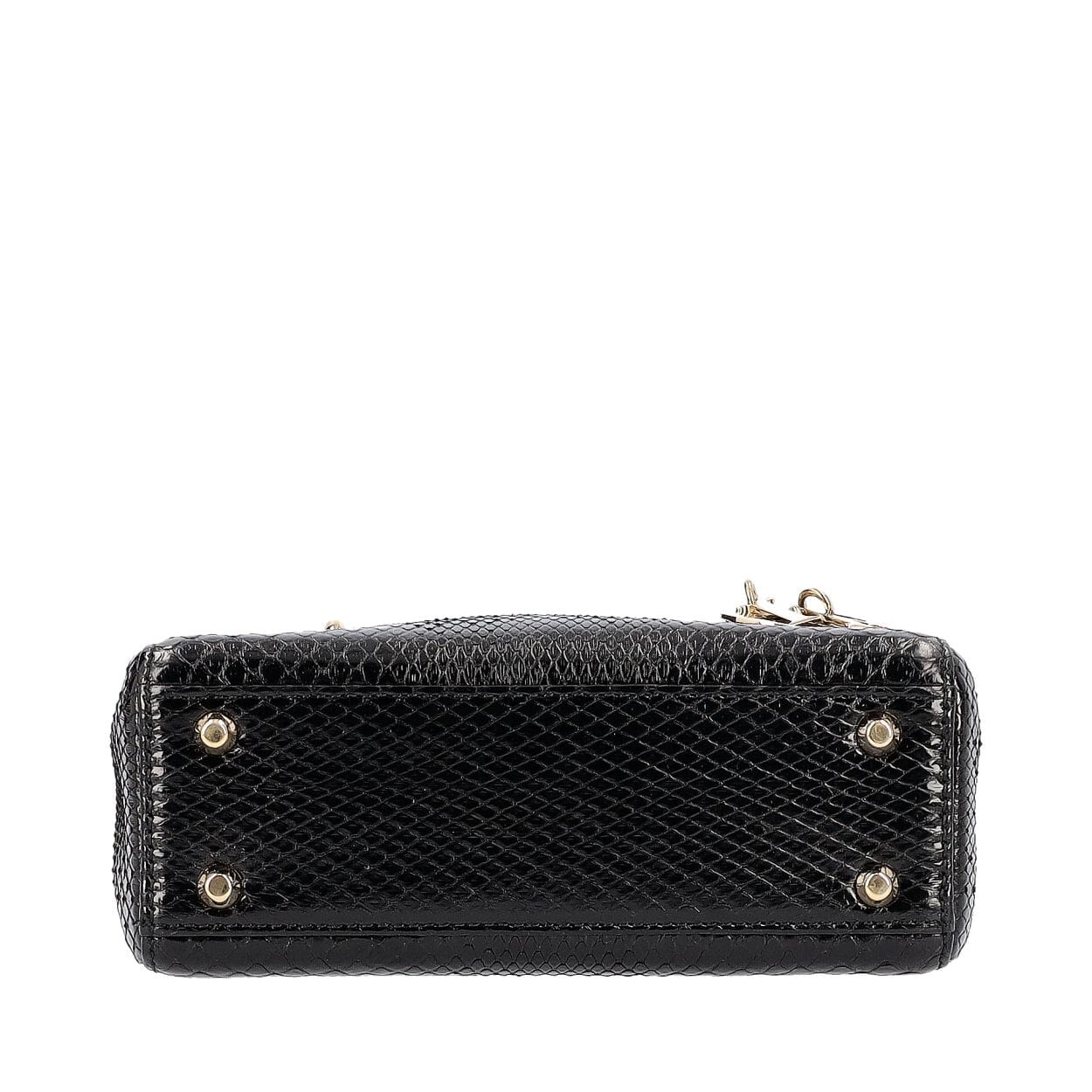 CHRISTIAN DIOR Snake Embossed Mini Lady Dior Bag Black | Luxity