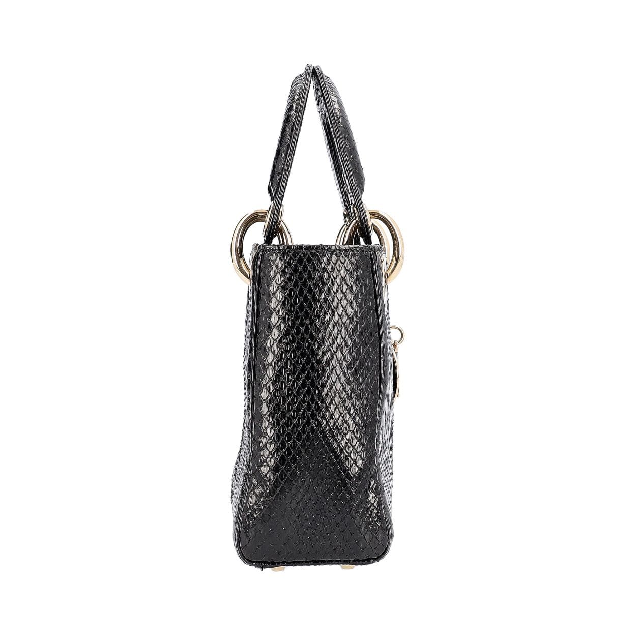 CHRISTIAN DIOR Snake Embossed Mini Lady Dior Bag Black | Luxity
