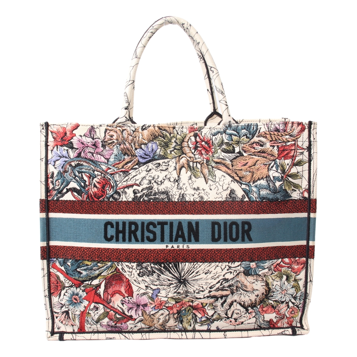 CHRISTIAN DIOR Canvas Embroidered Large Zodiac Book Tote