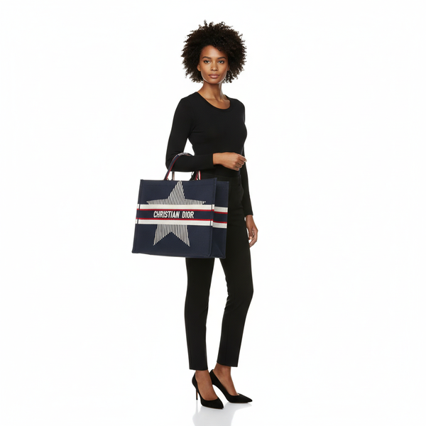 Canvas Dior Alps Large Book Tote Navy/White