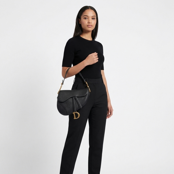 Grained Calfskin Saddle Bag Black