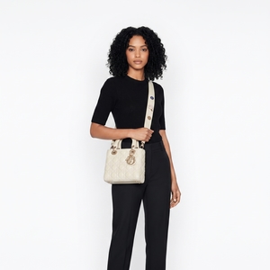 Leather Cannage Small Lady Dior Tote Latte, view 9