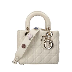 Leather Cannage Small Lady Dior Tote Latte