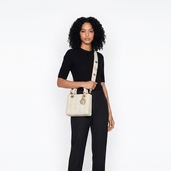 Leather Cannage Small Lady Dior Tote Latte