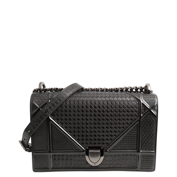 Patent Diorama Medium Shoulder Bag Metallic Grey