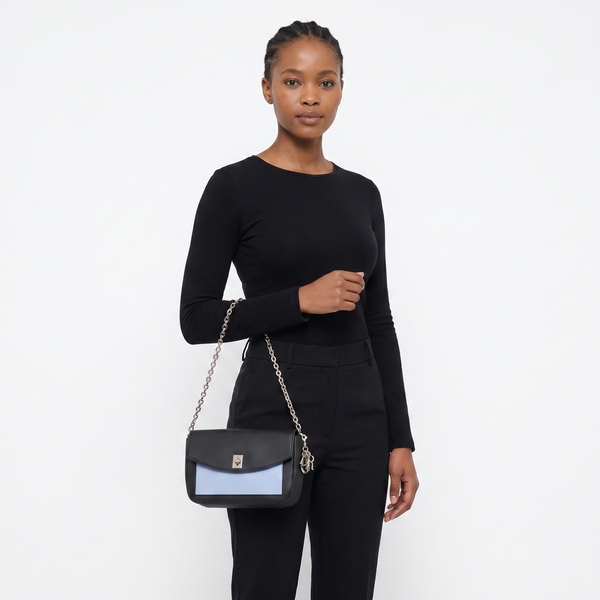 Leather Twist Shoulder Bag Black/Blue/Red