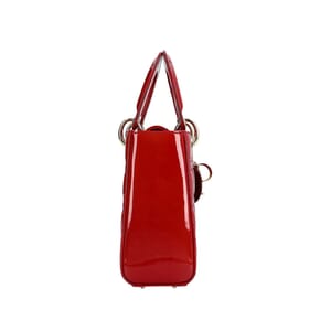 Patent Cannage Small Lady Dior Bag Cherry Red, view 6
