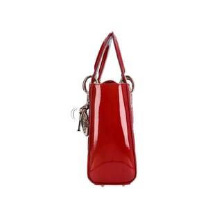 Patent Cannage Small Lady Dior Bag Cherry Red, view 5