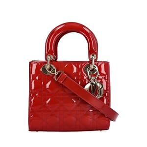 Patent Cannage Small Lady Dior Bag Cherry Red