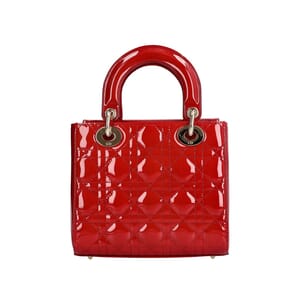 Patent Cannage Small Lady Dior Bag Cherry Red, view 3