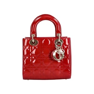 Patent Cannage Small Lady Dior Bag Cherry Red, view 4