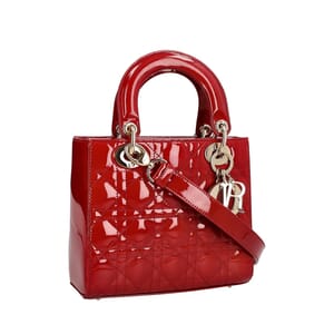 Patent Cannage Small Lady Dior Bag Cherry Red, view 2
