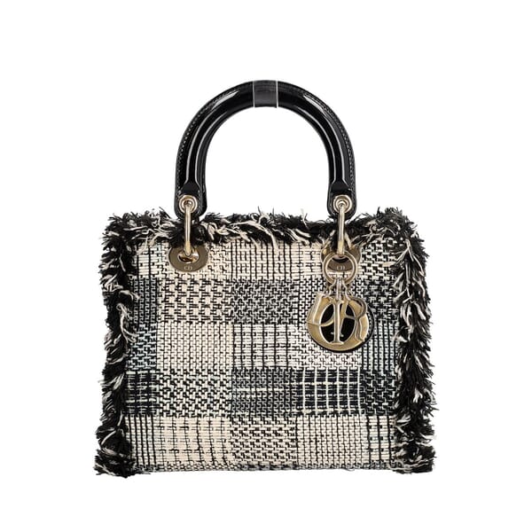 Tweed Medium Lady Dior Tote Black/White