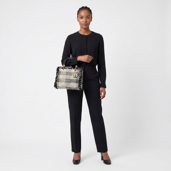 Tweed Medium Lady Dior Tote Black/White