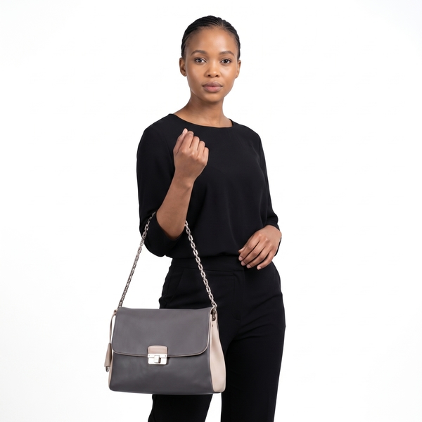 Leather Large Diorling Shoulder Bag Grey/White