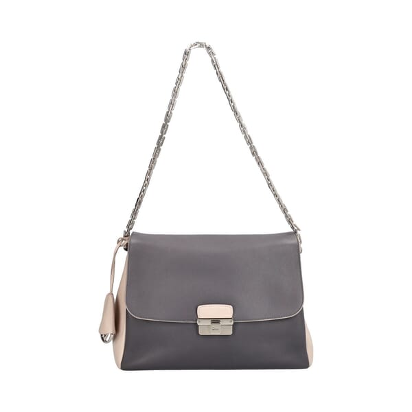 Leather Large Diorling Shoulder Bag Grey/White