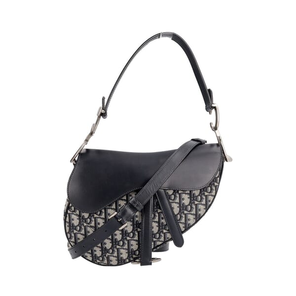 Oblique Jacquard Saddle Bag Beige/Black