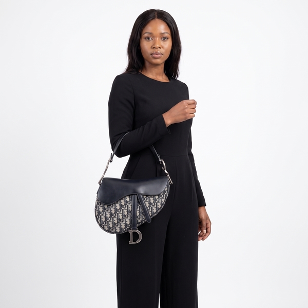 Oblique Jacquard Saddle Bag Beige/Black