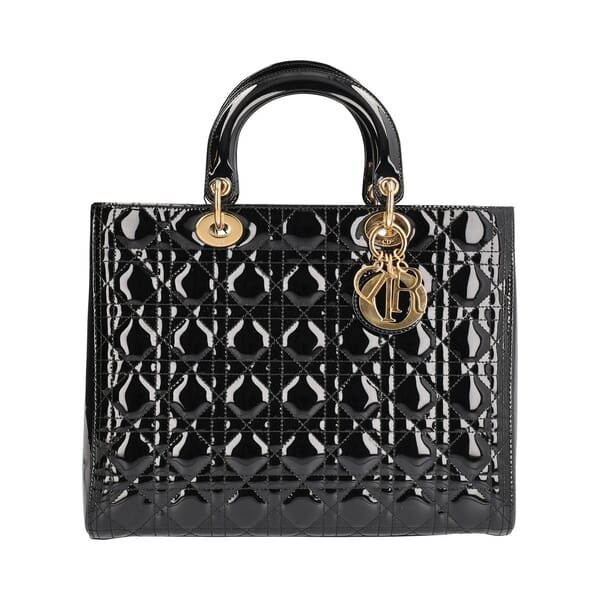 Patent Cannage Medium Lady Dior Tote Black
