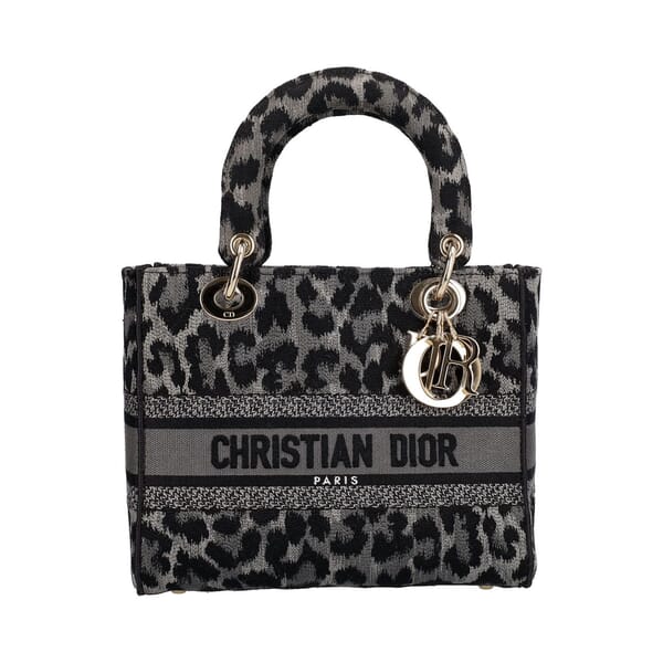Canvas Leopard Print Lady D-Lite Medium Tote Black/Grey