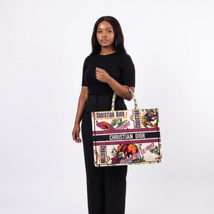 Canvas Large Embroidered Book Tote Multicolour, view 8