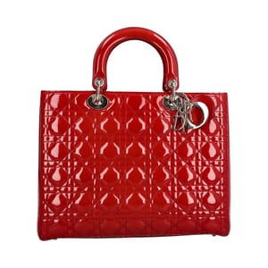 Patent Cannage Large Lady Dior Tote Red, view 4