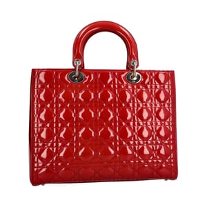 Patent Cannage Large Lady Dior Tote Red, view 3