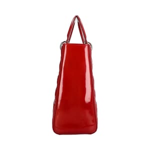 Patent Cannage Large Lady Dior Tote Red, view 5