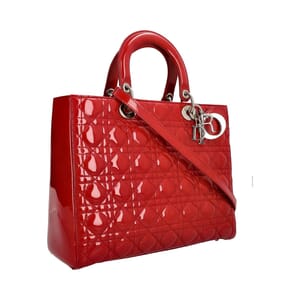 Patent Cannage Large Lady Dior Tote Red, view 2