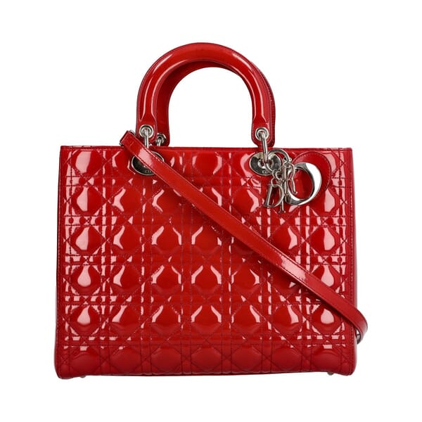 Patent Cannage Large Lady Dior Tote Red