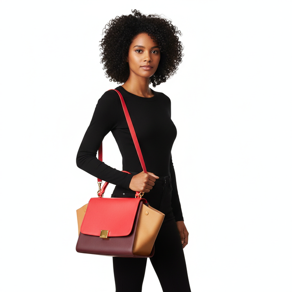 Leather Small Trapeze Tote Tricolour
