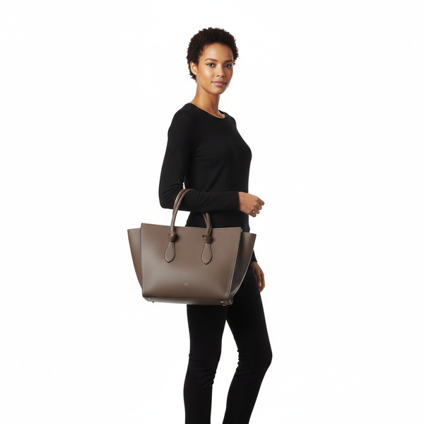 Leather Medium Tie Knot Tote With Pouch Olive Green