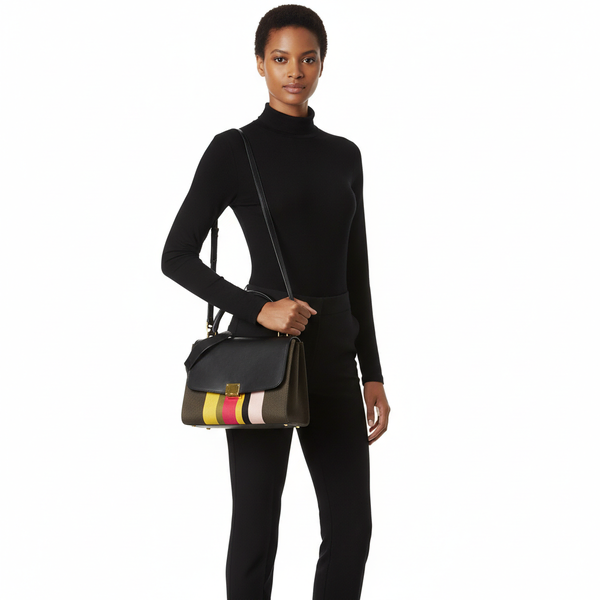 Canvas/Leather Striped Small Trapeze Multicolour