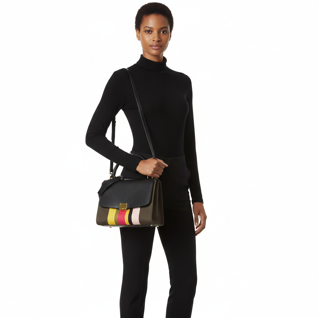 CELINE Canvas/Leather Striped Small Trapeze Multicolour | Luxity