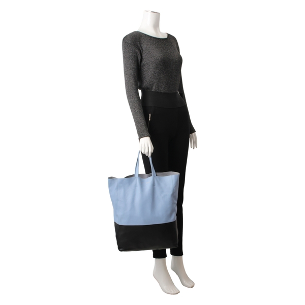 Leather Bicolor Cabas Vertical Tote Blue/Black