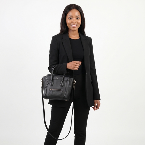 Leather Nano Luggage Tote Black